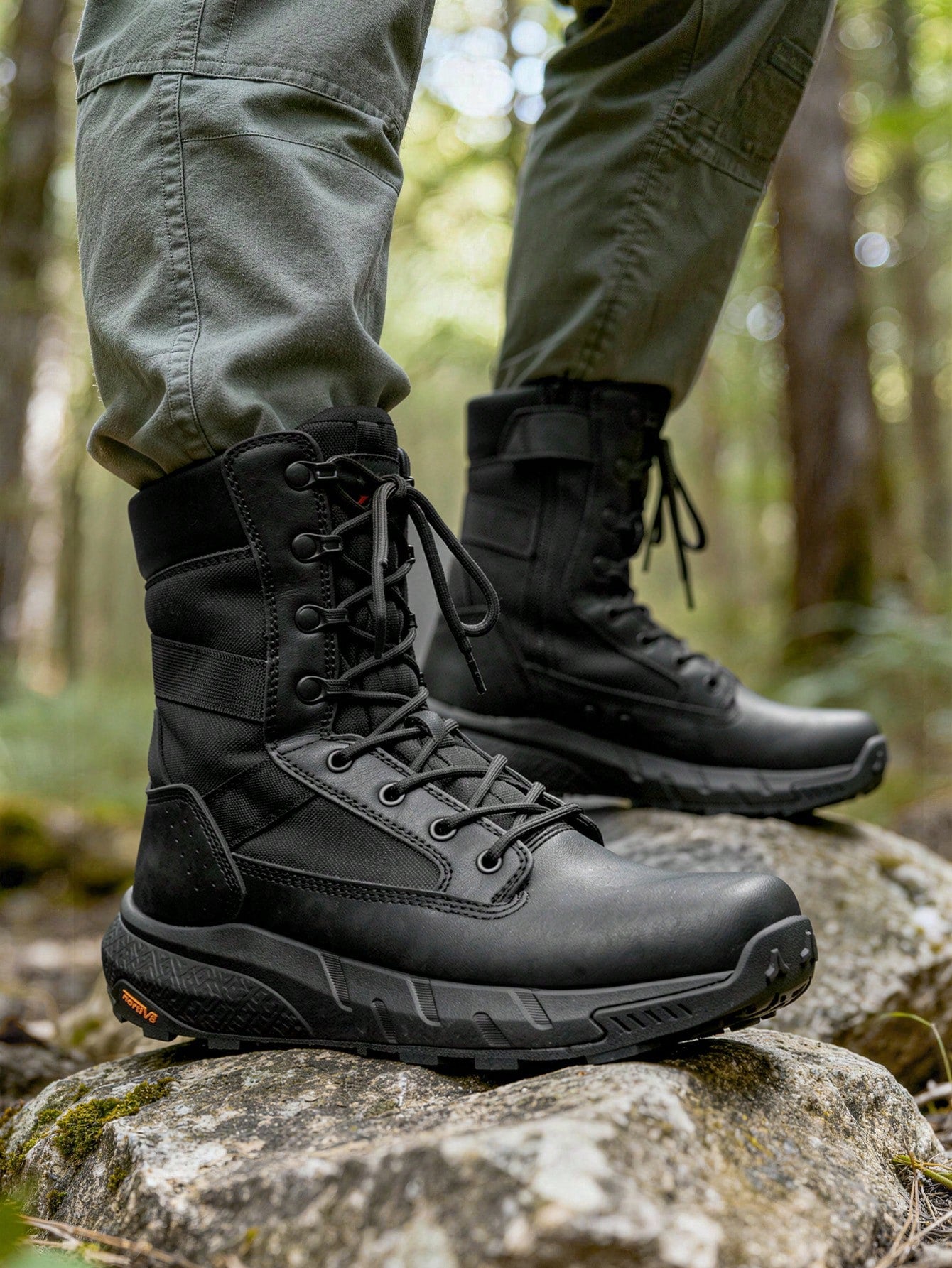Men's Breathable Tactical Military Work Boots Side Zipper Leather Lightweight Hiking Motorcycle Combat Boots 8 Inches Recon