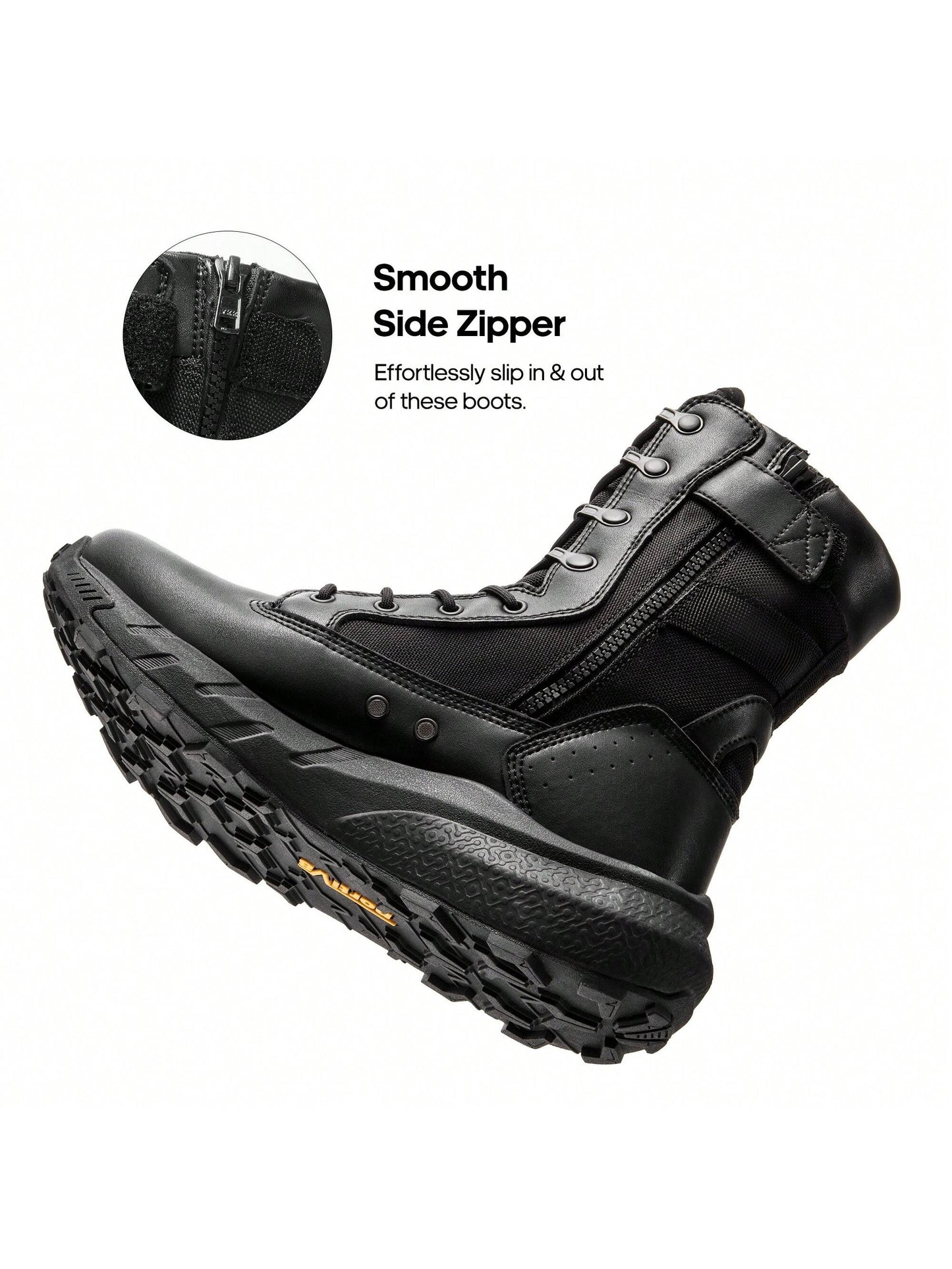 Men's Breathable Tactical Military Work Boots Side Zipper Leather Lightweight Hiking Motorcycle Combat Boots 8 Inches Recon
