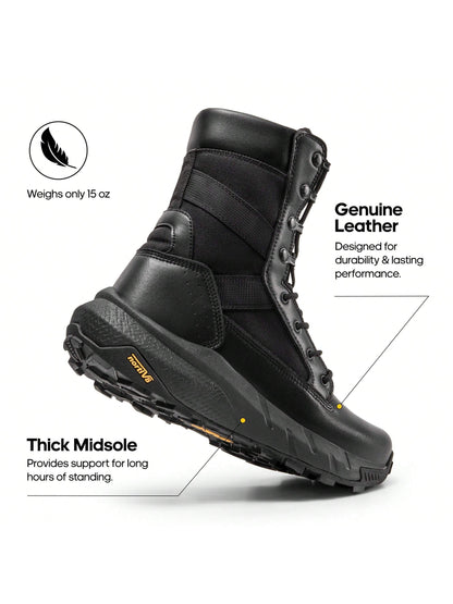 Men's Breathable Tactical Military Work Boots Side Zipper Leather Lightweight Hiking Motorcycle Combat Boots 8 Inches Recon
