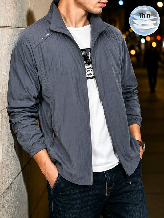 Men's Fashion Lightweight Casual Outdoor Sports Jacket, Cool Zip-Up Jacket, Suitable For Running, Beach, Vacation, Independence Day, Hiking And Daily Training