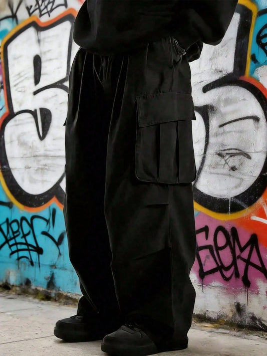 Men's Plus-Size Work Pants, Autumn And Winter Stylish Outdoor Military-Style Pants, Casual Straight-Leg Sports Pants With Large-Pocket Cavalry Design