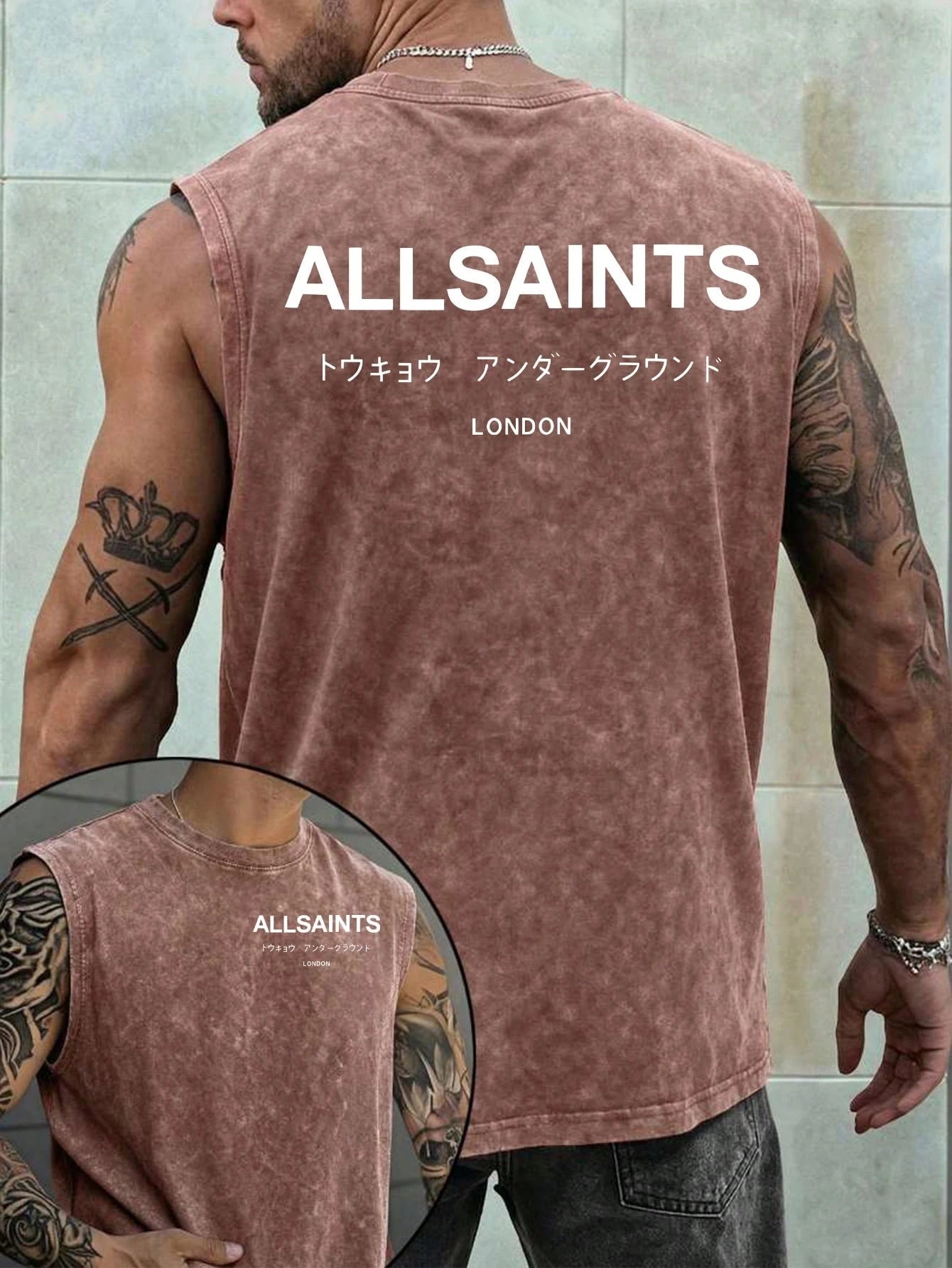 Men's Printed Vintage Washed Vest, Loose Fit, Casual Street Style, An Essential Everyday Item.