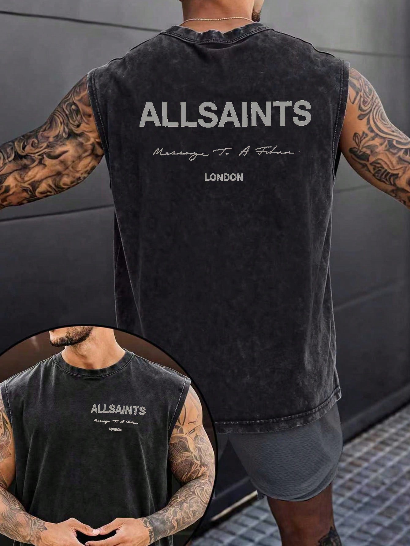 Men's Printed Vintage Washed Vest, Loose Fit, Casual Street Style, An Essential Everyday Item.