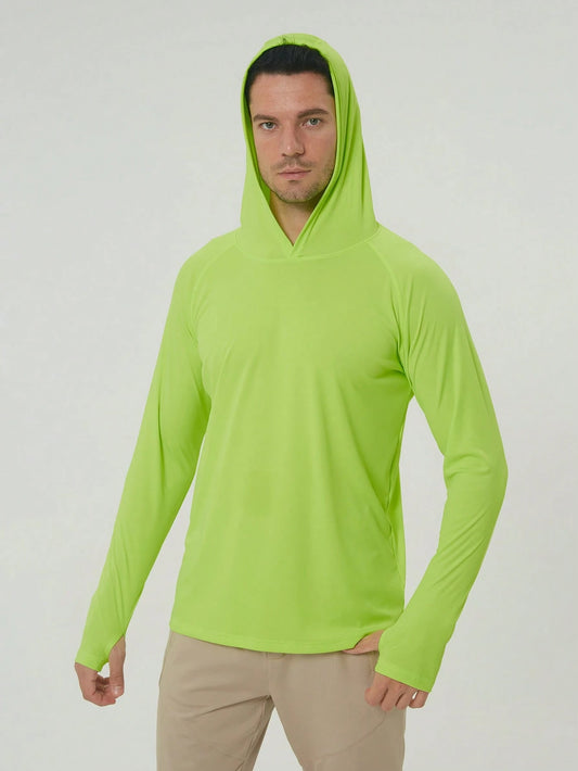 Men's UPF 50+ Sun Protection Hooded Long-Sleeved Fishing Running Fitness SPF Outdoor UV Shirt Quick-Dry Lightweight Top