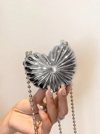 Metal Material Heart-Shaped Mini Evening Bag Women's Personalized Fashion Chain Lipstick Bag Suitable For Valentine's Day, Party, Date Use Shoulder Crossbody Bag Coin Purse