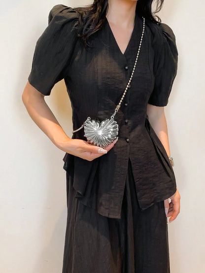 Metal Material Heart-Shaped Mini Evening Bag Women's Personalized Fashion Chain Lipstick Bag Suitable For Valentine's Day, Party, Date Use Shoulder Crossbody Bag Coin Purse