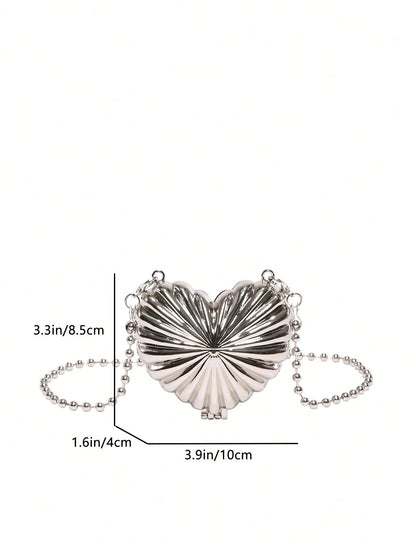 Metal Material Heart-Shaped Mini Evening Bag Women's Personalized Fashion Chain Lipstick Bag Suitable For Valentine's Day, Party, Date Use Shoulder Crossbody Bag Coin Purse