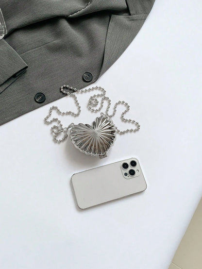 Metal Material Heart-Shaped Mini Evening Bag Women's Personalized Fashion Chain Lipstick Bag Suitable For Valentine's Day, Party, Date Use Shoulder Crossbody Bag Coin Purse