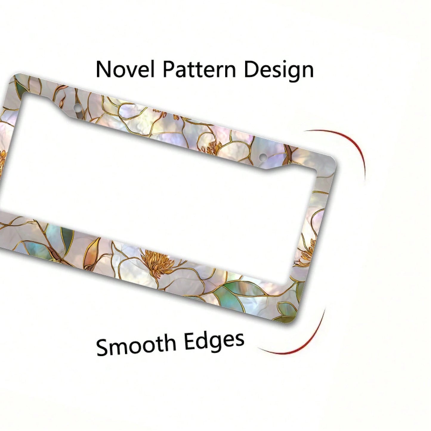 Metallic License Plate Frame, Adorned With A Painted Glass Magnolia Pattern And Gold Outlines, Designed For Outdoor Car Decoration During Spring Festivals
