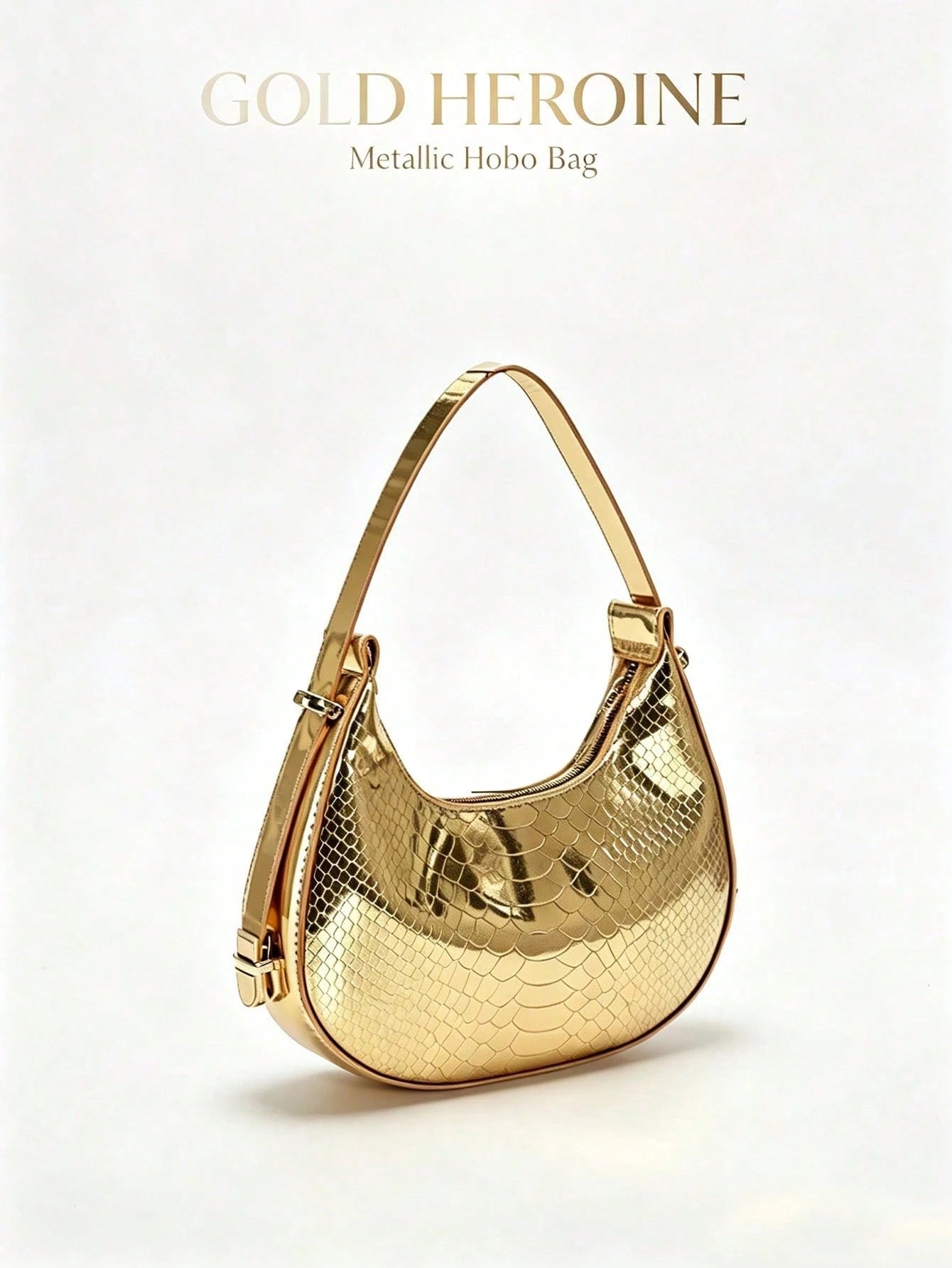 Metallic Snakeskin Embossed Hobo Bag Solid Color Crocodile Embossed Shoulder Bag,Wallet,Handbag,Travel Essentials,Beach,Vacation Essentials,Wedding