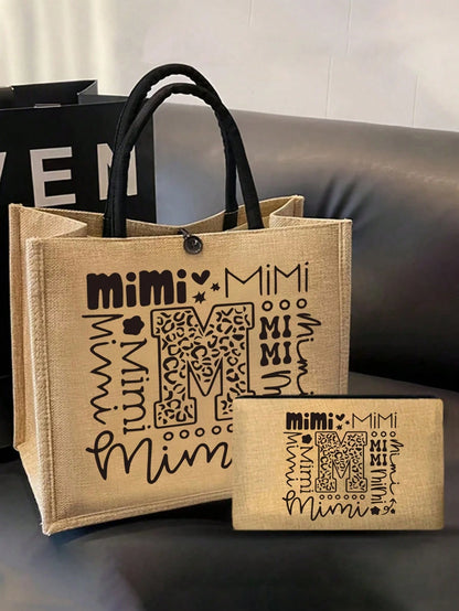 Mimi Pattern Handbag And Snap Pouch: Large Capacity Beach Bag, Suitable For Daily Commute, Travel And Shopping, Also Suitable For Outdoor Picnics, Gatherings, Travel And Shopping. Holiday-Style Design