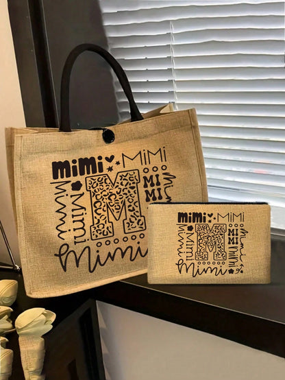 Mimi Pattern Handbag And Snap Pouch: Large Capacity Beach Bag, Suitable For Daily Commute, Travel And Shopping, Also Suitable For Outdoor Picnics, Gatherings, Travel And Shopping. Holiday-Style Design
