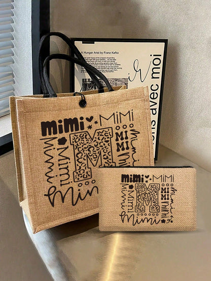 Mimi Pattern Handbag And Snap Pouch: Large Capacity Beach Bag, Suitable For Daily Commute, Travel And Shopping, Also Suitable For Outdoor Picnics, Gatherings, Travel And Shopping. Holiday-Style Design