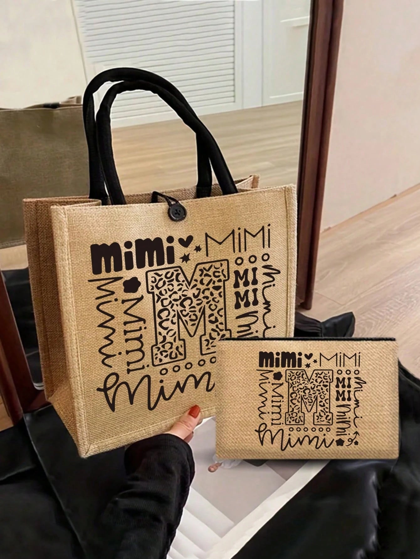 Mimi Pattern Handbag And Snap Pouch: Large Capacity Beach Bag, Suitable For Daily Commute, Travel And Shopping, Also Suitable For Outdoor Picnics, Gatherings, Travel And Shopping. Holiday-Style Design