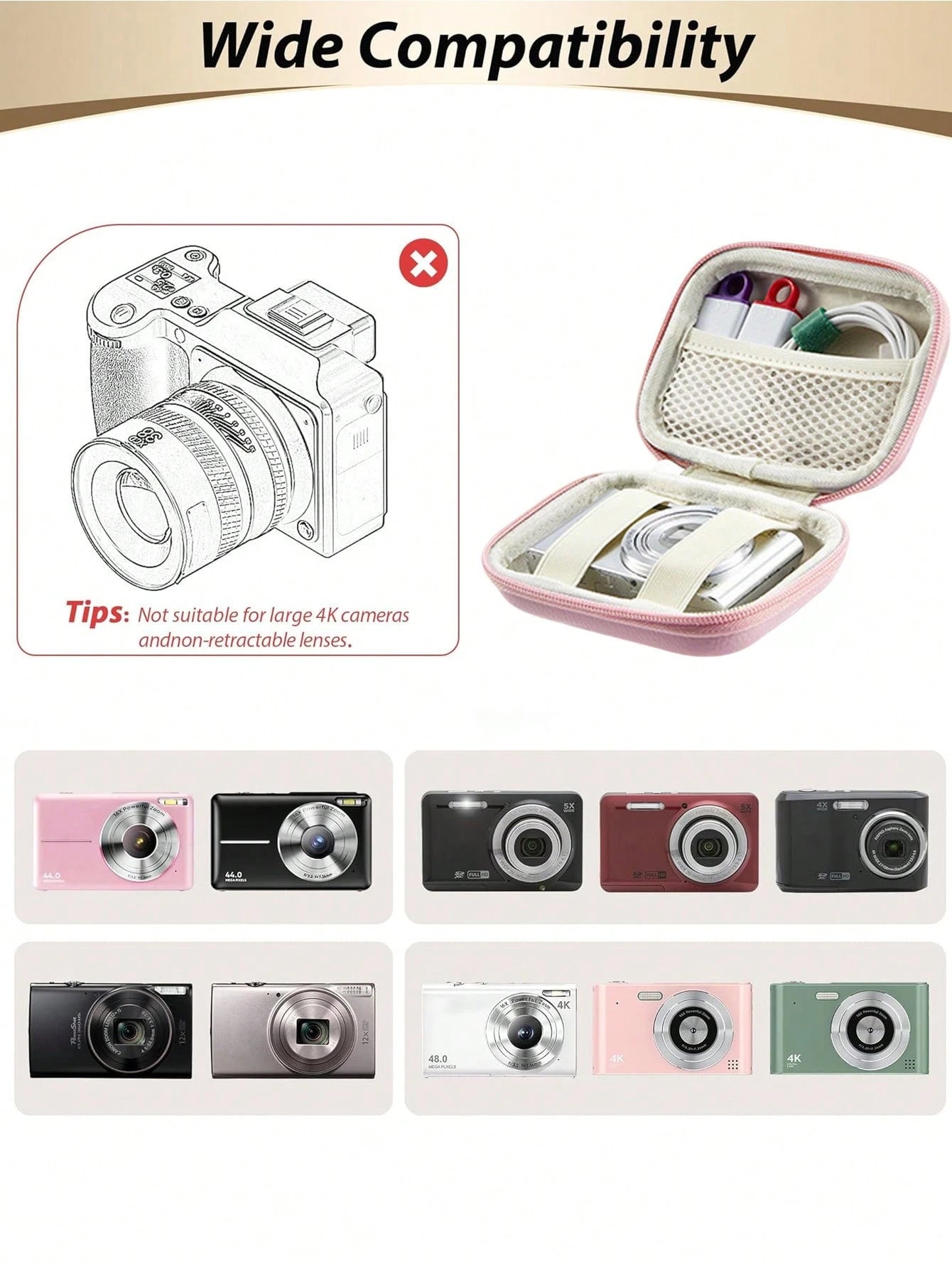 Mini CCD Camera Case, With Mesh Pocket, Digital Camera Case, Camera Bag, Travel, Portable, Lightweight, Durable, Stylish, For Home, For Outdoor