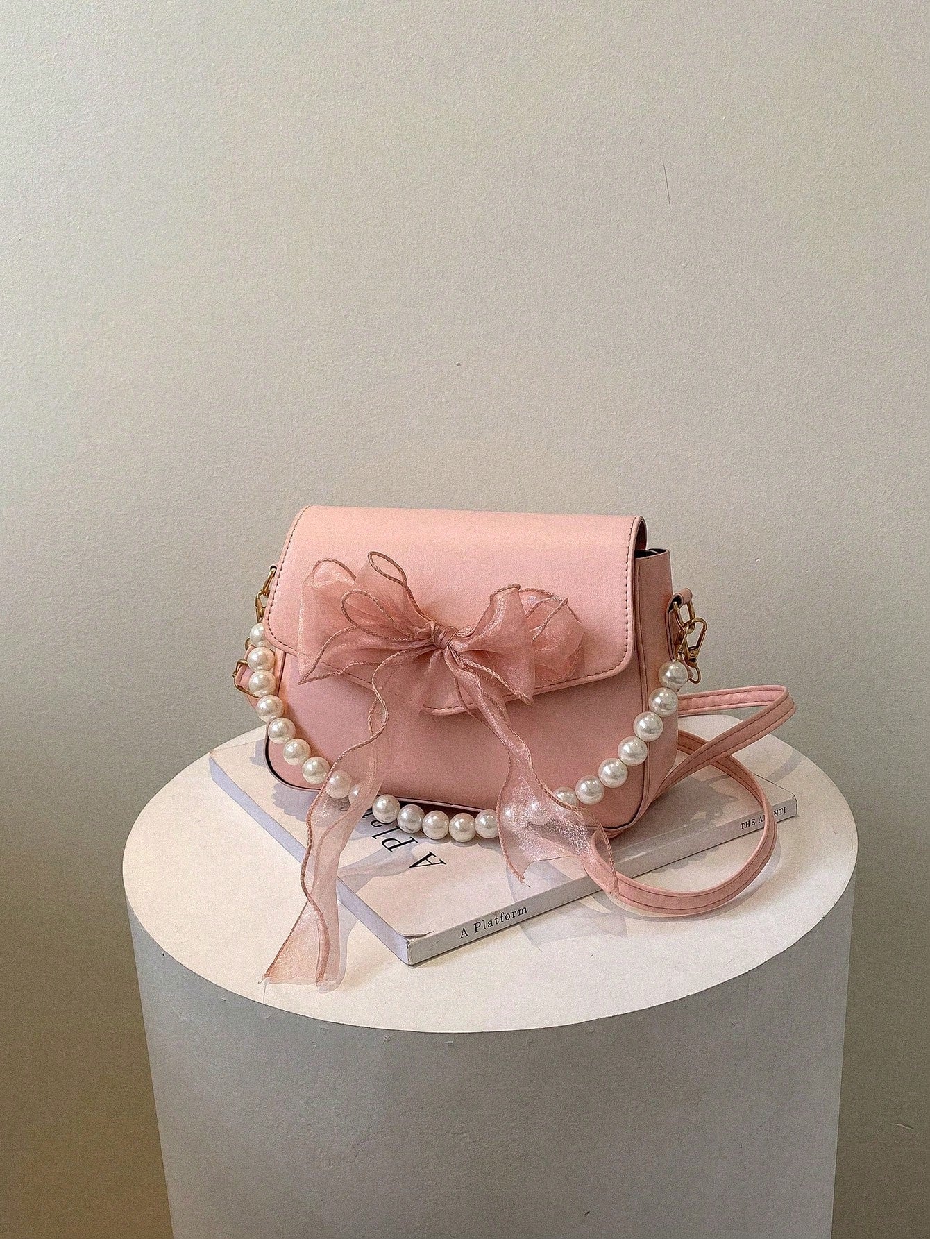 Mini Square Faux Pearl Bow Decor Shoulder Bag, PU Crossbody Bag Suitable For Shopping And Daily Use, Solid Color Crossbody Bag, Gift For Women (Pink), Valentine's Day Gift, Best Valentine's Day Gift C