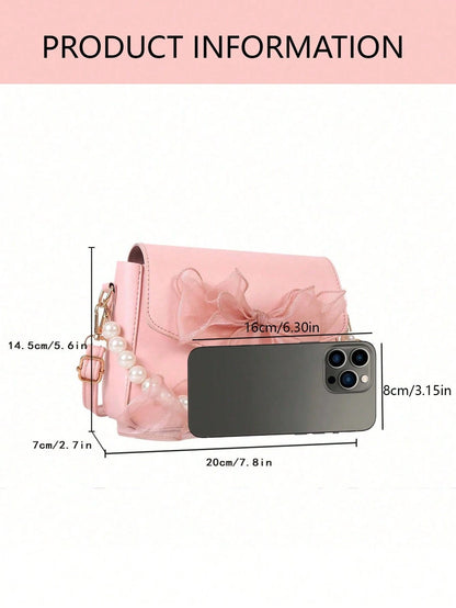 Mini Square Faux Pearl Bow Decor Shoulder Bag, PU Crossbody Bag Suitable For Shopping And Daily Use, Solid Color Crossbody Bag, Gift For Women (Pink), Valentine's Day Gift, Best Valentine's Day Gift C