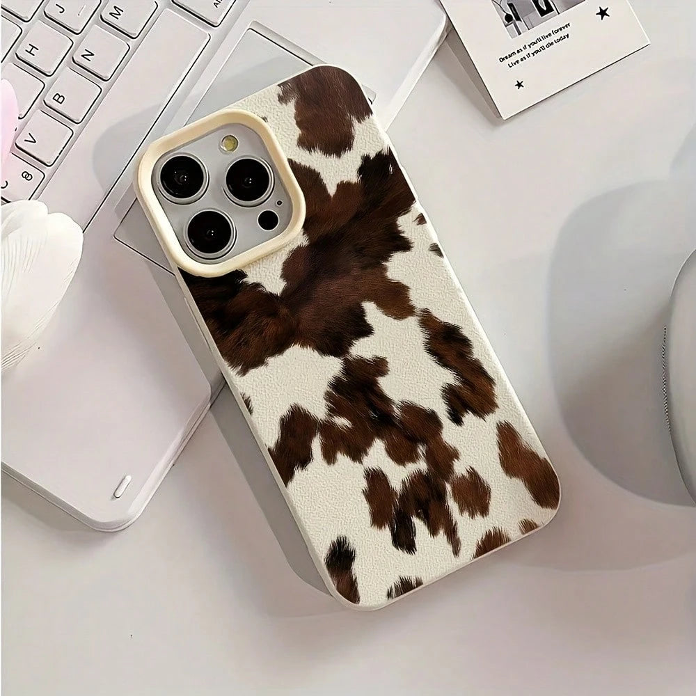 Minimalist Cow Print Pattern Phone Case, Compatible With 17 16 15 14 13 12 11 Mini Pro Max Air Plus, Anti-Drop Matte Back Cover, Smartphone Protective Case, Daily Use Case, Fashionable Phone Accessory