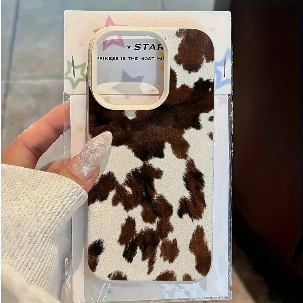 Minimalist Cow Print Pattern Phone Case, Compatible With 17 16 15 14 13 12 11 Mini Pro Max Air Plus, Anti-Drop Matte Back Cover, Smartphone Protective Case, Daily Use Case, Fashionable Phone Accessory