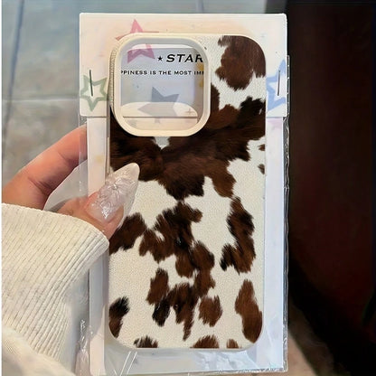 Minimalist Cow Print Pattern Phone Case, Compatible With 17 16 15 14 13 12 11 Mini Pro Max Air Plus, Anti-Drop Matte Back Cover, Smartphone Protective Case, Daily Use Case, Fashionable Phone Accessory