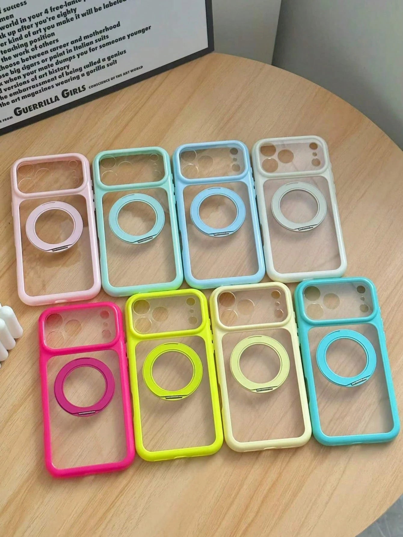 Minimalist Dopamine Solid Color Edge Rotating Bracket Stand Phone Case Compatible With IPhone 17 Pro Max 17 Pro 17 Pro 16 14 13 12 15 Pro Max 14 15 16 Plus 14 15 13 12 11 16 17 Transparent Protective