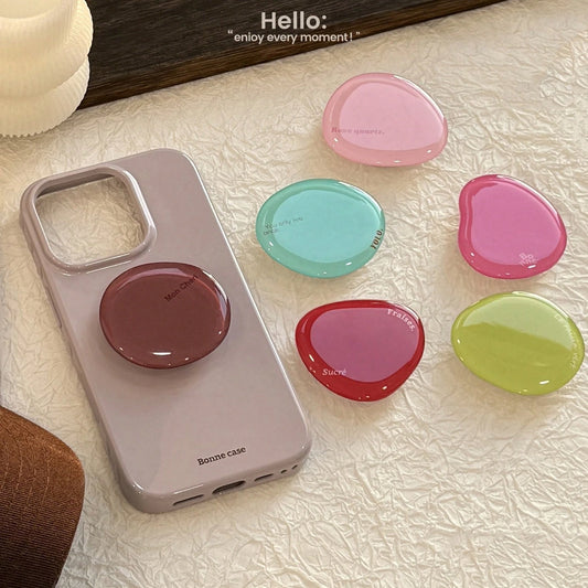 Minimalist Jade Element Pebble-Shaped Crystal Gemstone Style 1pc Minimalist Colorful Crystal Phone Stand, Retractable Cartoon Multi-Function Foldable Slouchy Holder, Suitable For Turquoise, Strawberry