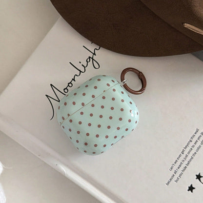 Minimalist Korean/European/American Mint Green With Brown Polka Dot Earphone Case With Hanging Ring, Compatible With Apple AirPodsPro3 Case/AirPodsPro2 Case/AirPodsPro Case/AirPods4 Case/AirPods3 Case