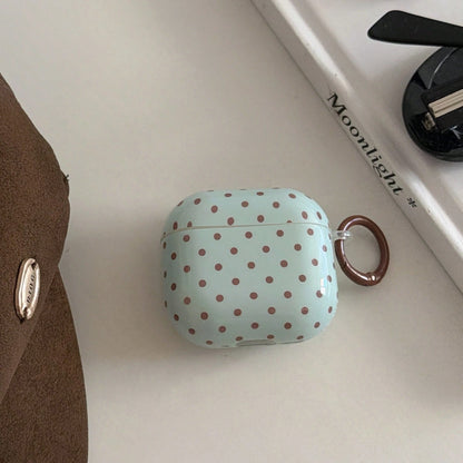 Minimalist Korean/European/American Mint Green With Brown Polka Dot Earphone Case With Hanging Ring, Compatible With Apple AirPodsPro3 Case/AirPodsPro2 Case/AirPodsPro Case/AirPods4 Case/AirPods3 Case