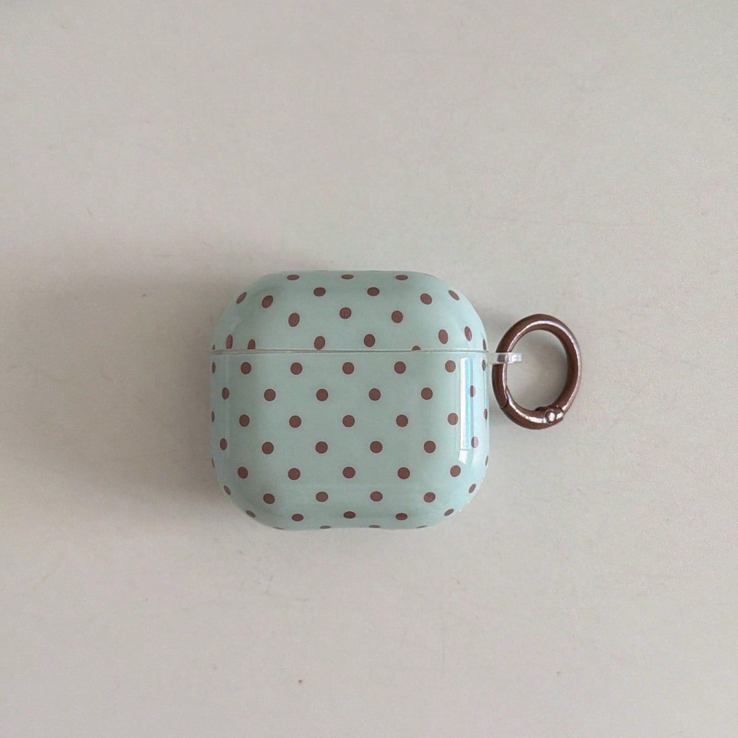 Minimalist Korean/European/American Mint Green With Brown Polka Dot Earphone Case With Hanging Ring, Compatible With Apple AirPodsPro3 Case/AirPodsPro2 Case/AirPodsPro Case/AirPods4 Case/AirPods3 Case