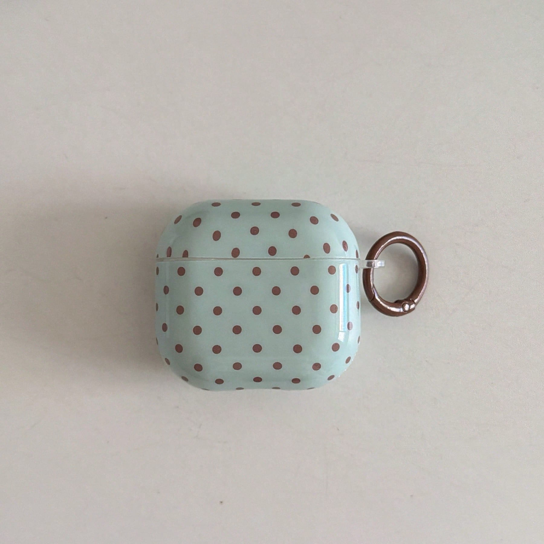 Minimalist Korean/European/American Mint Green With Brown Polka Dot Earphone Case With Hanging Ring, Compatible With Apple AirPodsPro3 Case/AirPodsPro2 Case/AirPodsPro Case/AirPods4 Case/AirPods3 Case