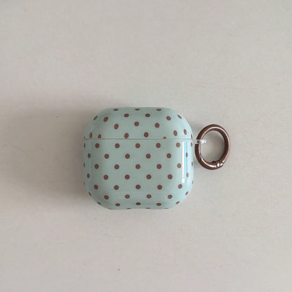 Minimalist Korean/European/American Mint Green With Brown Polka Dot Earphone Case With Hanging Ring, Compatible With Apple AirPodsPro3 Case/AirPodsPro2 Case/AirPodsPro Case/AirPods4 Case/AirPods3 Case