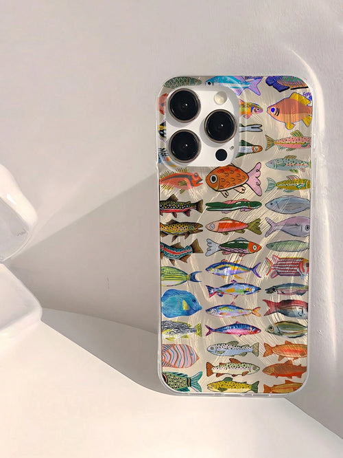 Minimalist Luxury Ocean Element Fashion IMD 1pc Fish Pattern Waterproof Anti-Fingerprint Scratch-Resistant Transparent Soft Glossy Smooth Phone Premium Case Compatible With Apple 16/16 Plus/16 Pro/16