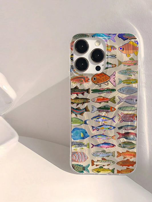 Minimalist Luxury Ocean Element Fashion IMD 1pc Fish Pattern Waterproof Anti-Fingerprint Scratch-Resistant Transparent Soft Glossy Smooth Phone Premium Case Compatible With Apple 16/16 Plus/16 Pro/16