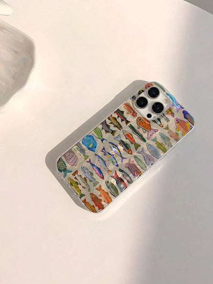 Minimalist Luxury Ocean Element Fashion IMD 1pc Fish Pattern Waterproof Anti-Fingerprint Scratch-Resistant Transparent Soft Glossy Smooth Phone Premium Case Compatible With Apple 16/16 Plus/16 Pro/16