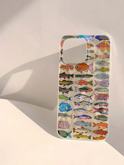 Minimalist Luxury Ocean Element Fashion IMD 1pc Fish Pattern Waterproof Anti-Fingerprint Scratch-Resistant Transparent Soft Glossy Smooth Phone Premium Case Compatible With Apple 16/16 Plus/16 Pro/16