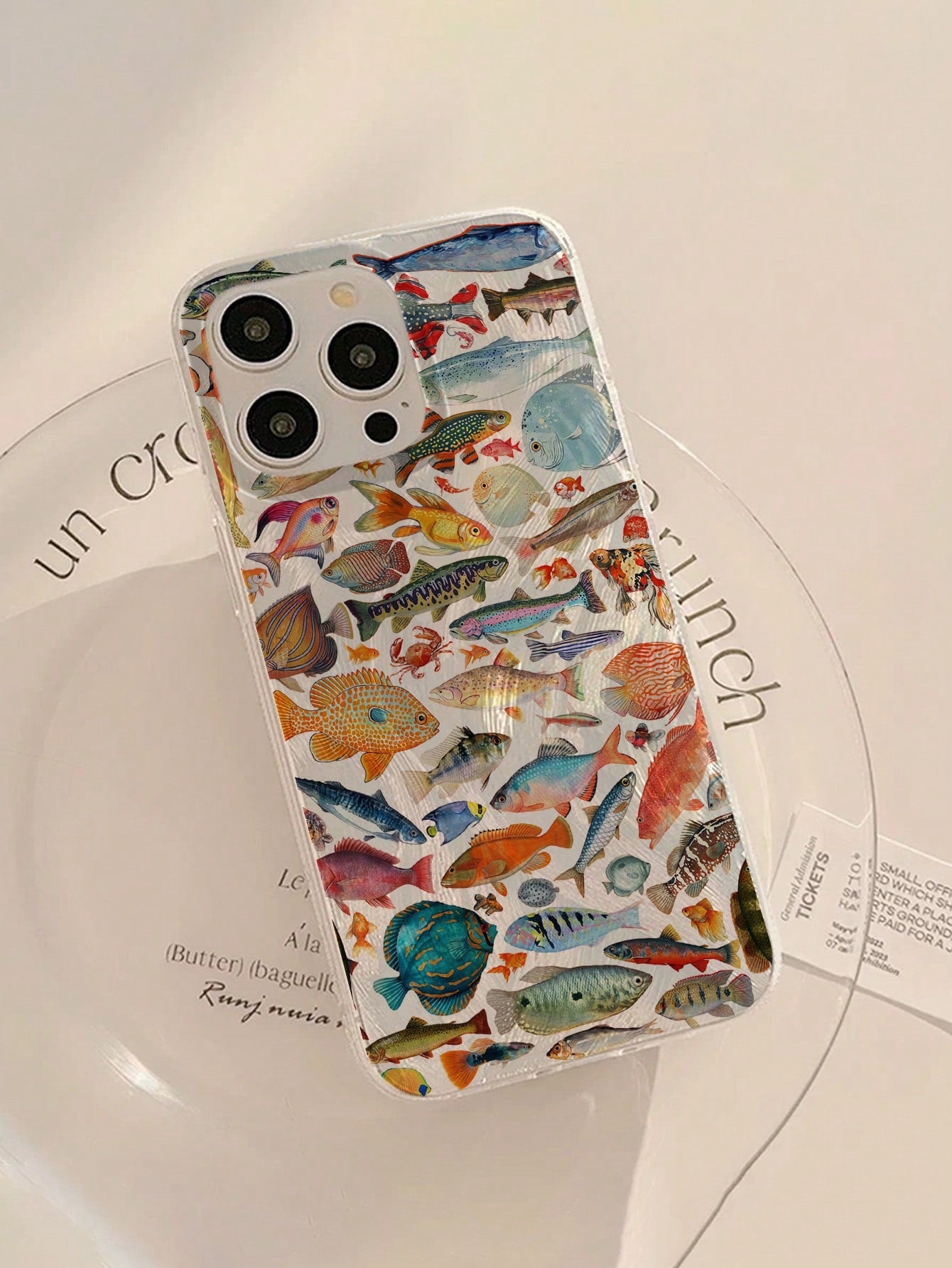 Minimalist Luxury Ocean Element Fashion IMD 1pc Fish Pattern Waterproof Anti-Fingerprint Scratch-Resistant Transparent Soft Glossy Smooth Phone Premium Case Compatible With Apple 16/16 Plus/16 Pro/16