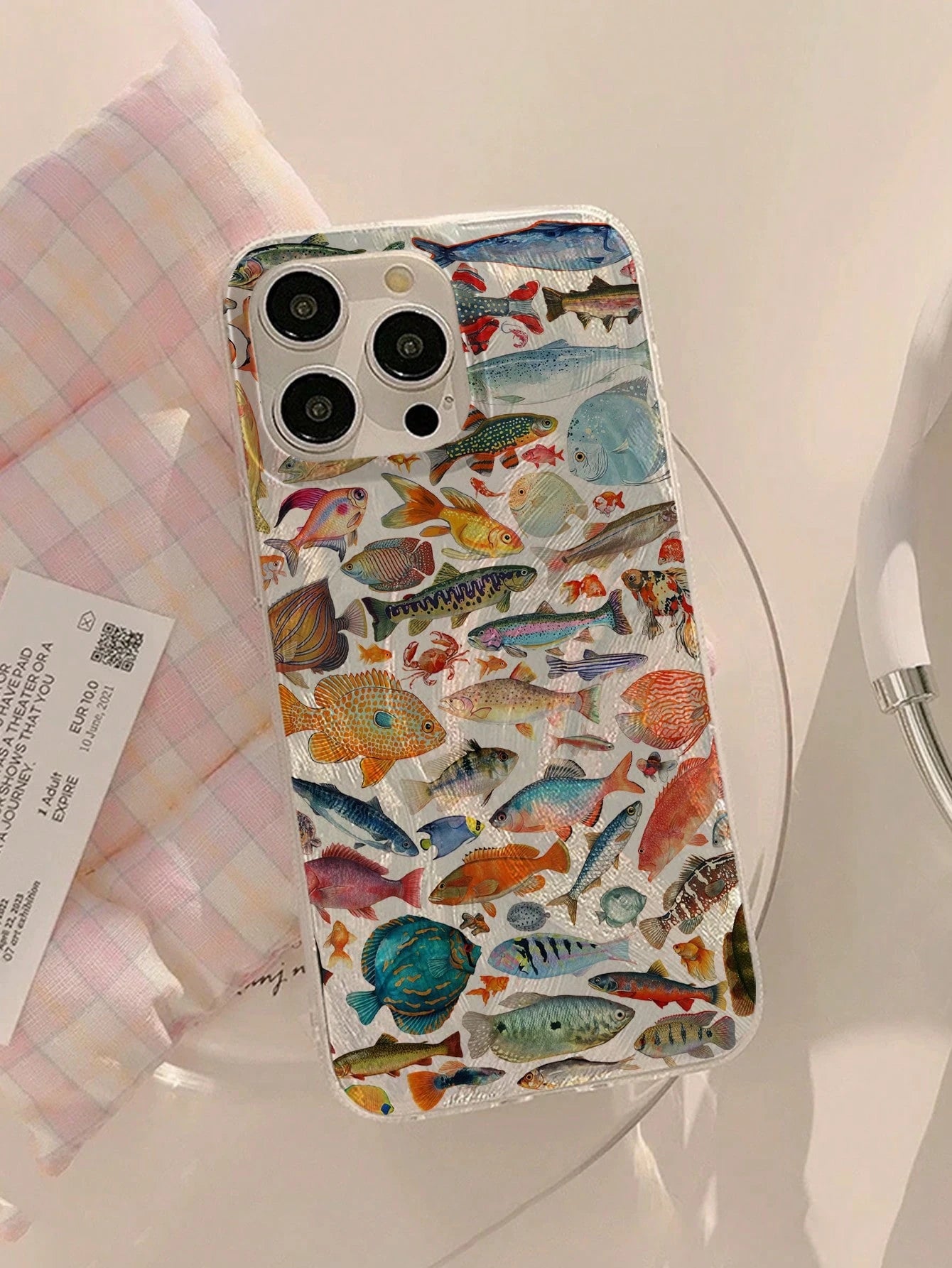 Minimalist Luxury Ocean Element Fashion IMD 1pc Fish Pattern Waterproof Anti-Fingerprint Scratch-Resistant Transparent Soft Glossy Smooth Phone Premium Case Compatible With Apple 16/16 Plus/16 Pro/16