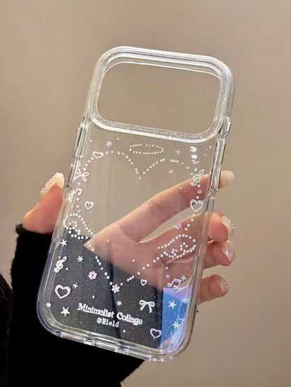 Minimalist Star Element Glitter Elegant Star, Bow & Wing Design Phone Case, Compatible With Iphone 17 Pro Max, 15 New, 14 Elegant, 16 Fashionable, 13, 15 Pro Anti-Drop Spring Gift