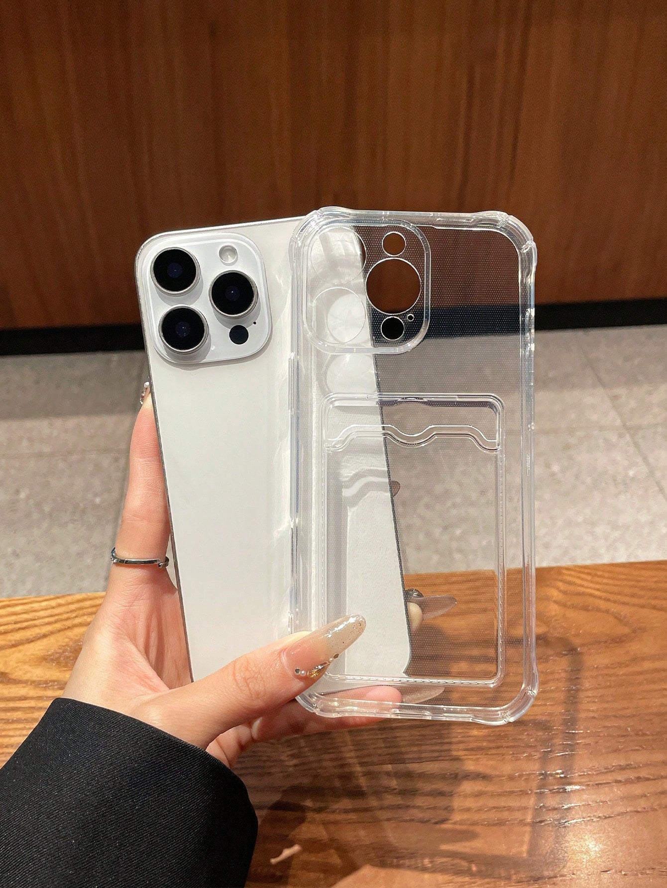 Minimalist Wallet Card Holder Cardholder Phone Cases Solid Color Transparent Card Holder Phone Case Shockproof Lens Protection Card Slot For Photos Cards Frame Function Full Coverage Soft Case Compati