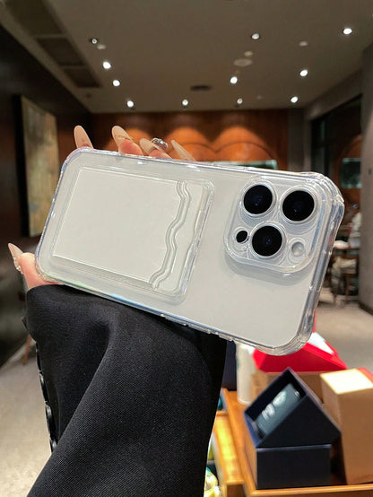 Minimalist Wallet Card Holder Cardholder Phone Cases Solid Color Transparent Card Holder Phone Case Shockproof Lens Protection Card Slot For Photos Cards Frame Function Full Coverage Soft Case Compati