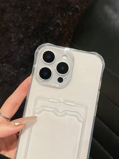 Minimalist Wallet Card Holder Cardholder Phone Cases Solid Color Transparent Card Holder Phone Case Shockproof Lens Protection Card Slot For Photos Cards Frame Function Full Coverage Soft Case Compati