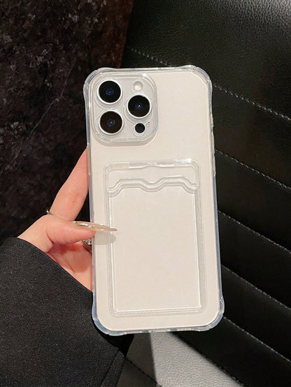 Minimalist Wallet Card Holder Cardholder Phone Cases Solid Color Transparent Card Holder Phone Case Shockproof Lens Protection Card Slot For Photos Cards Frame Function Full Coverage Soft Case Compati