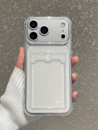 Minimalist Wallet Card Holder Cardholder Phone Cases Solid Color Transparent Card Holder Phone Case Shockproof Lens Protection Card Slot For Photos Cards Frame Function Full Coverage Soft Case Compati