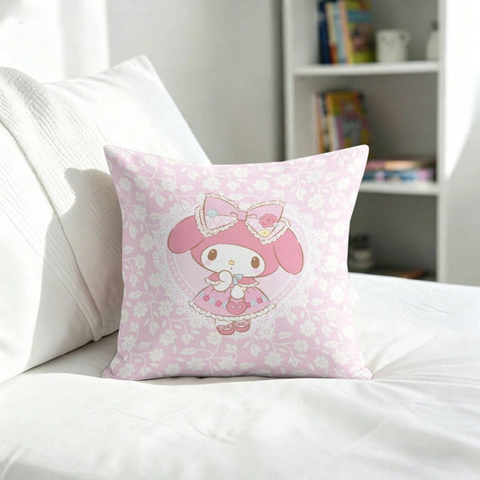 Miniso Sanrio My Melody Pink Floral Lace Bow Print Throw Pillow Cover Suitable For Sofa Bedroom Living Room Printed Pillow Case