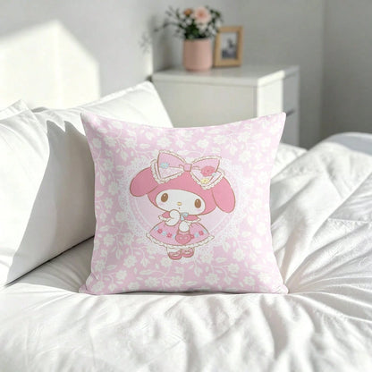 Miniso Sanrio My Melody Pink Floral Lace Bow Print Throw Pillow Cover Suitable For Sofa Bedroom Living Room Printed Pillow Case