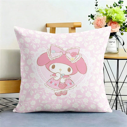 Miniso Sanrio My Melody Pink Floral Lace Bow Print Throw Pillow Cover Suitable For Sofa Bedroom Living Room Printed Pillow Case