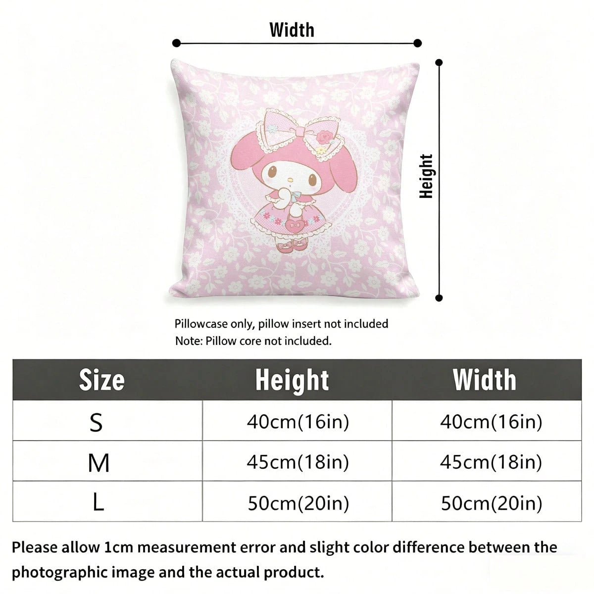 Miniso Sanrio My Melody Pink Floral Lace Bow Print Throw Pillow Cover Suitable For Sofa Bedroom Living Room Printed Pillow Case
