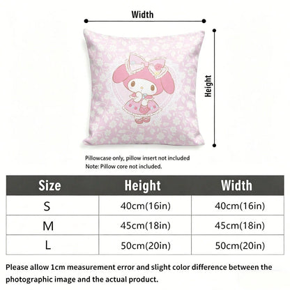 Miniso Sanrio My Melody Pink Floral Lace Bow Print Throw Pillow Cover Suitable For Sofa Bedroom Living Room Printed Pillow Case