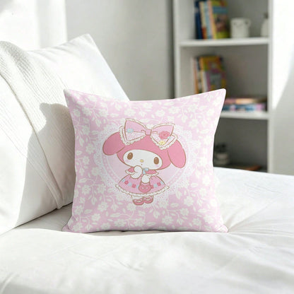 Miniso Sanrio My Melody Pink Floral Lace Bow Print Throw Pillow Cover Suitable For Sofa Bedroom Living Room Printed Pillow Case