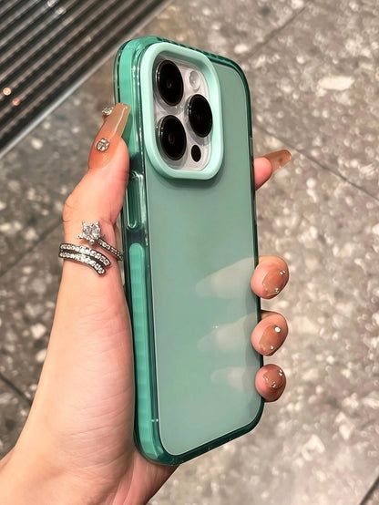 Mint Green Screen Protection Silicone Thickened Bumper Solid Color Thick Soft 1pc Anti-Drop Transparent Phone Case Compatible With IPhone 16/16 Pro/16 Plus/16 Pro Max/15/15 Plus/15 Pro/15 Pro Max/14 P